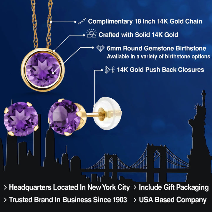 Amethyst - February_Pendant Earrings Set in 14K Yellow Gold