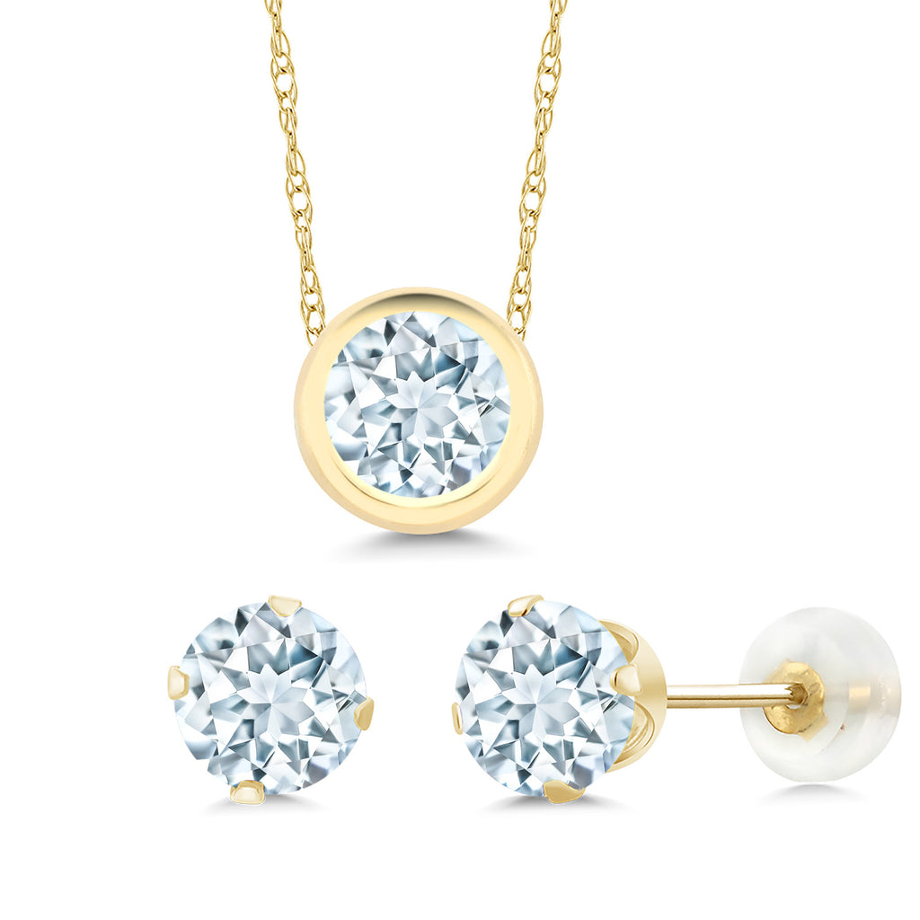 Aquamarine - March_Pendant Earrings Set in 14K Yellow Gold