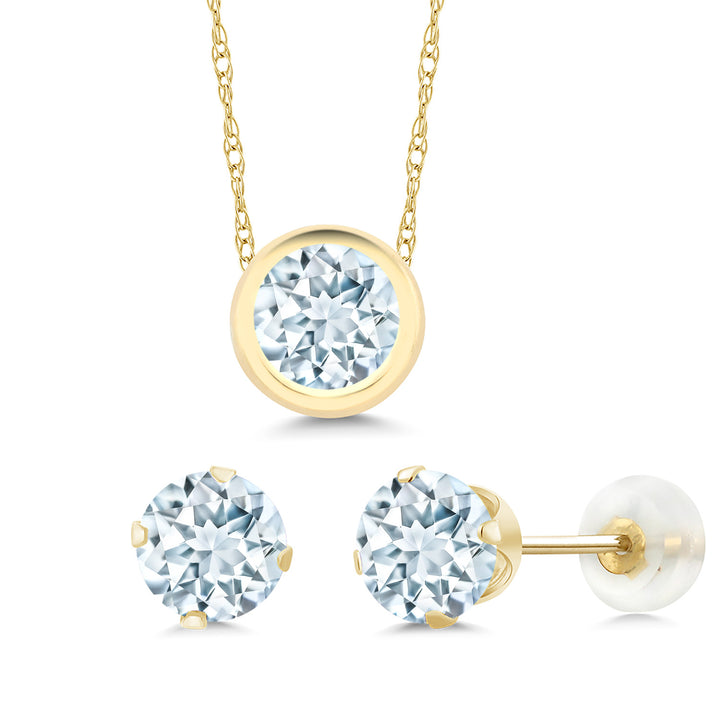 Aquamarine - March_Pendant Earrings Set in 14K Yellow Gold