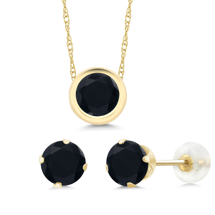 Onyx - December_Pendant Earrings Set in 14K Yellow Gold