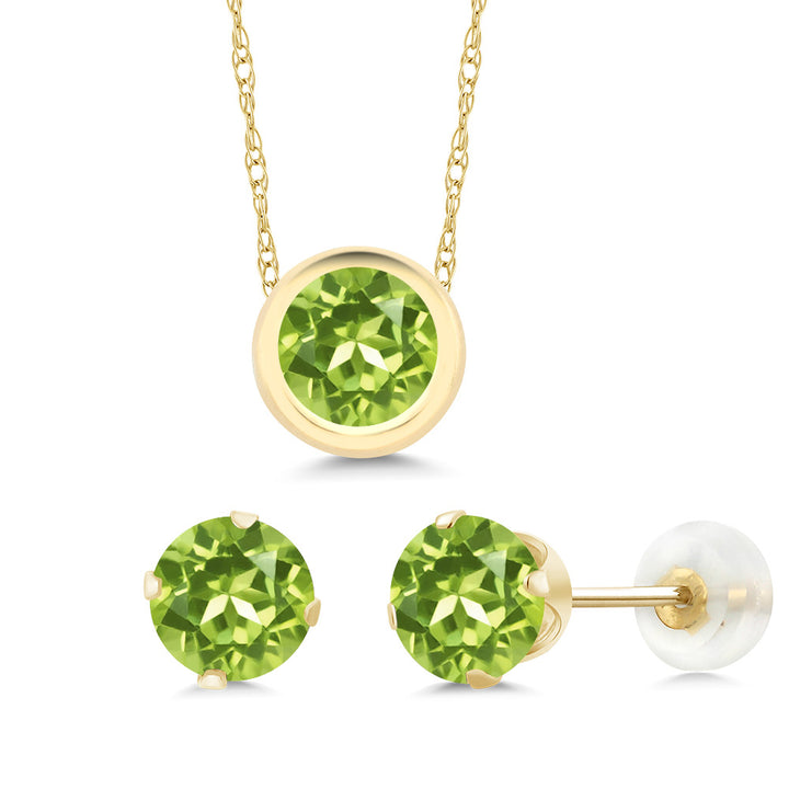 Peridot - August_Pendant Earrings Set in 14K Yellow Gold