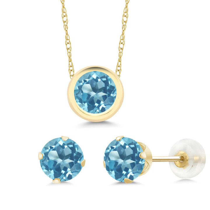 Swiss Blue Topaz - November_Pendant Earrings Set in 14K Yellow Gold