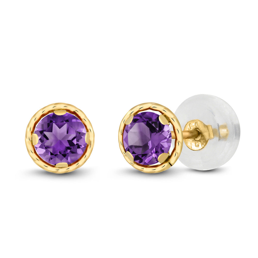 Gem Stone King 14K Yellow Gold Blue Tanzanite Stud Earrings for Women | 0.60 Cttw | Gemstone December Birthstone | Round 4MM