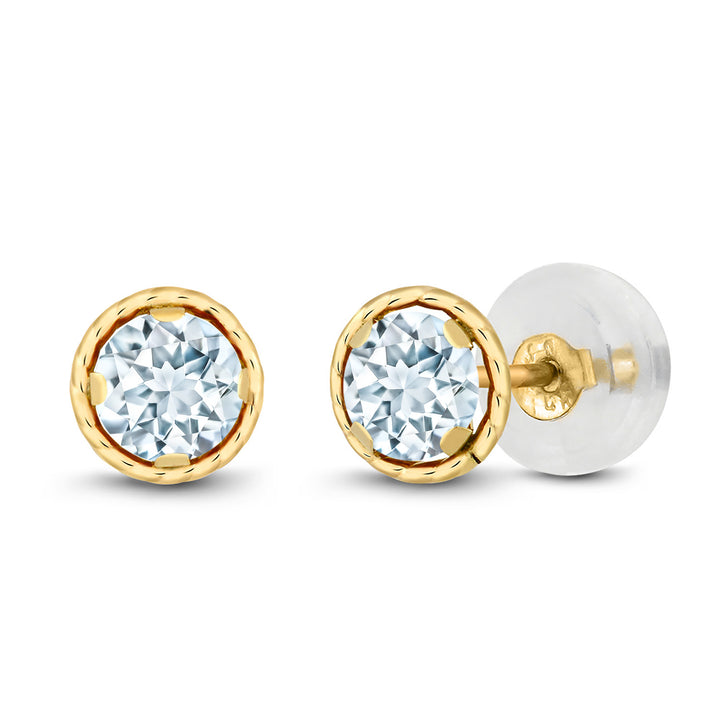 Gem Stone King 14K Yellow Gold Blue Tanzanite Stud Earrings for Women | 0.60 Cttw | Gemstone December Birthstone | Round 4MM
