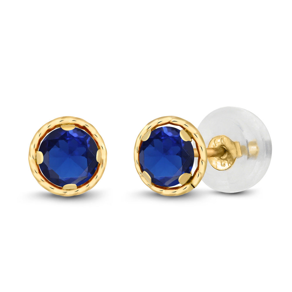 Gem Stone King 14K Yellow Gold Blue Tanzanite Stud Earrings for Women | 0.60 Cttw | Gemstone December Birthstone | Round 4MM