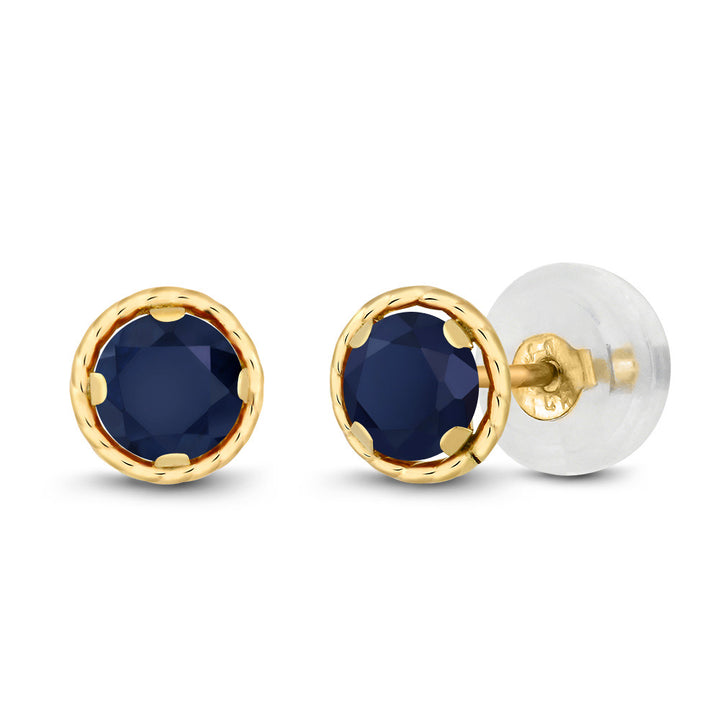 Gem Stone King 14K Yellow Gold Blue Tanzanite Stud Earrings for Women | 0.60 Cttw | Gemstone December Birthstone | Round 4MM