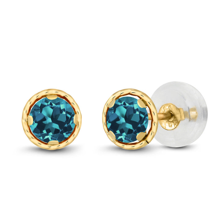 Gem Stone King 14K Yellow Gold Blue Tanzanite Stud Earrings for Women | 0.60 Cttw | Gemstone December Birthstone | Round 4MM
