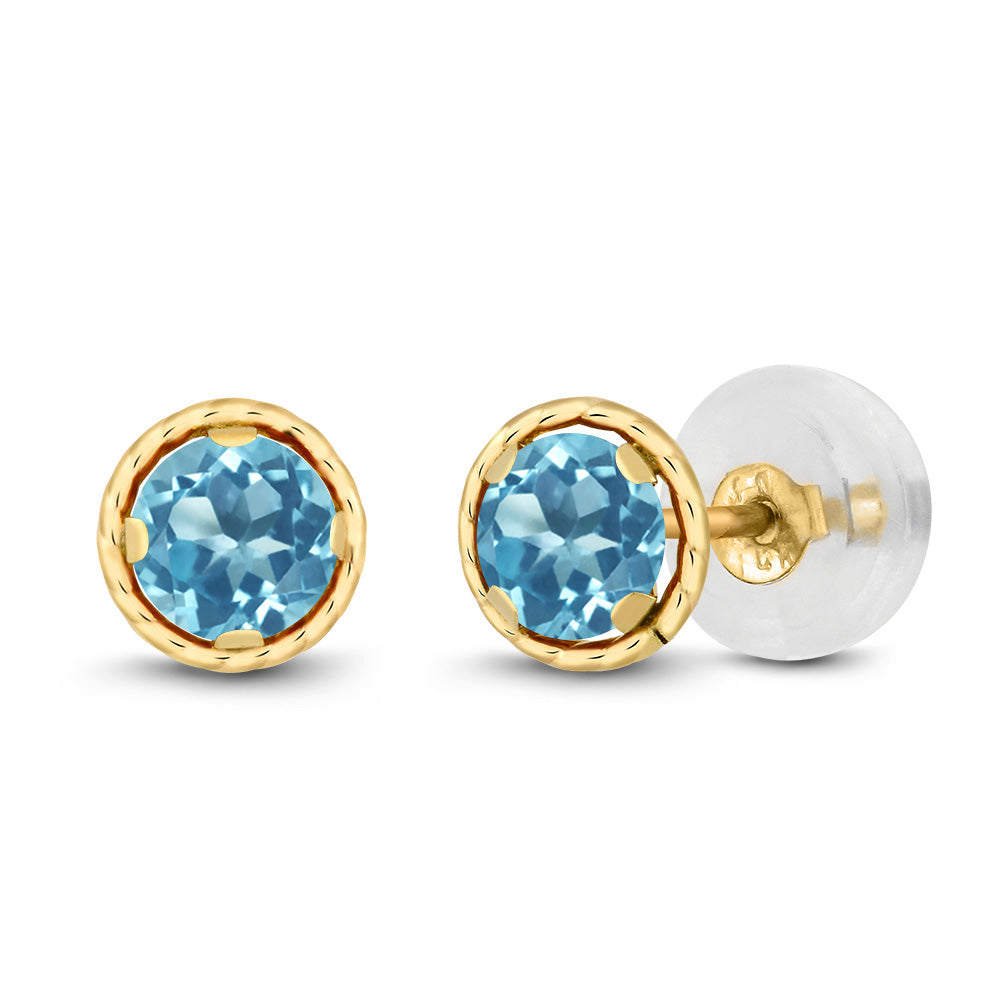 Gem Stone King 14K Yellow Gold Blue Tanzanite Stud Earrings for Women | 0.60 Cttw | Gemstone December Birthstone | Round 4MM