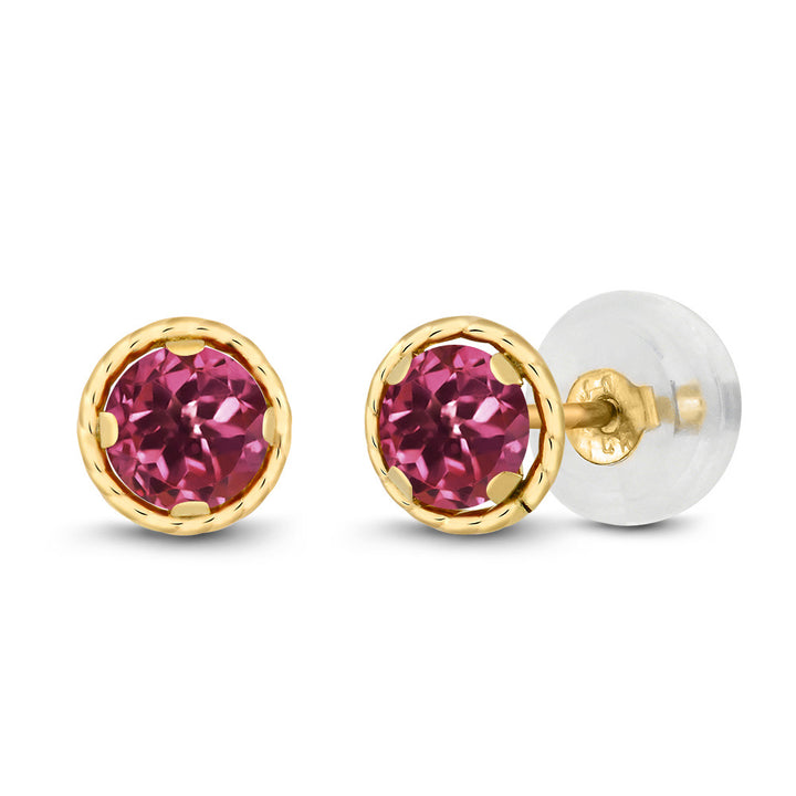 Gem Stone King 14K Yellow Gold Blue Tanzanite Stud Earrings for Women | 0.60 Cttw | Gemstone December Birthstone | Round 4MM