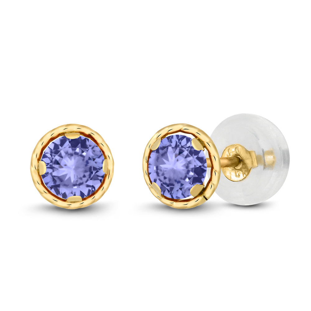 Gem Stone King 14K Yellow Gold Blue Tanzanite Stud Earrings for Women | 0.60 Cttw | Gemstone December Birthstone | Round 4MM