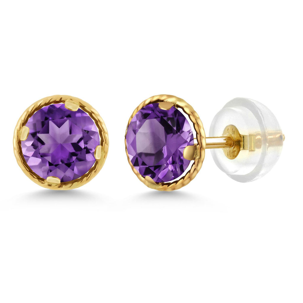 Gem Stone King 14K Yellow Gold Black Onyx Stud Earrings For Women Men (0.92 Cttw, Gemstone Birthstone, Round 5MM)
