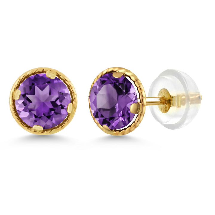 Gem Stone King 14K Yellow Gold Black Onyx Stud Earrings For Women Men (0.92 Cttw, Gemstone Birthstone, Round 5MM)