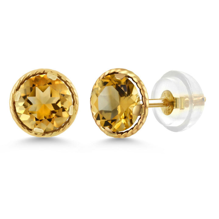 14K Yellow Gold Gemstone Birthstone Stud Earrings | Round 5MM | Gold Earrings For Women Men