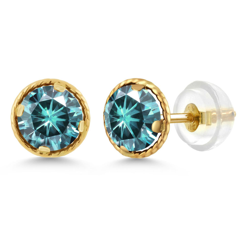 Blue Moissanite - April_Earrings in 14K Yellow Gold