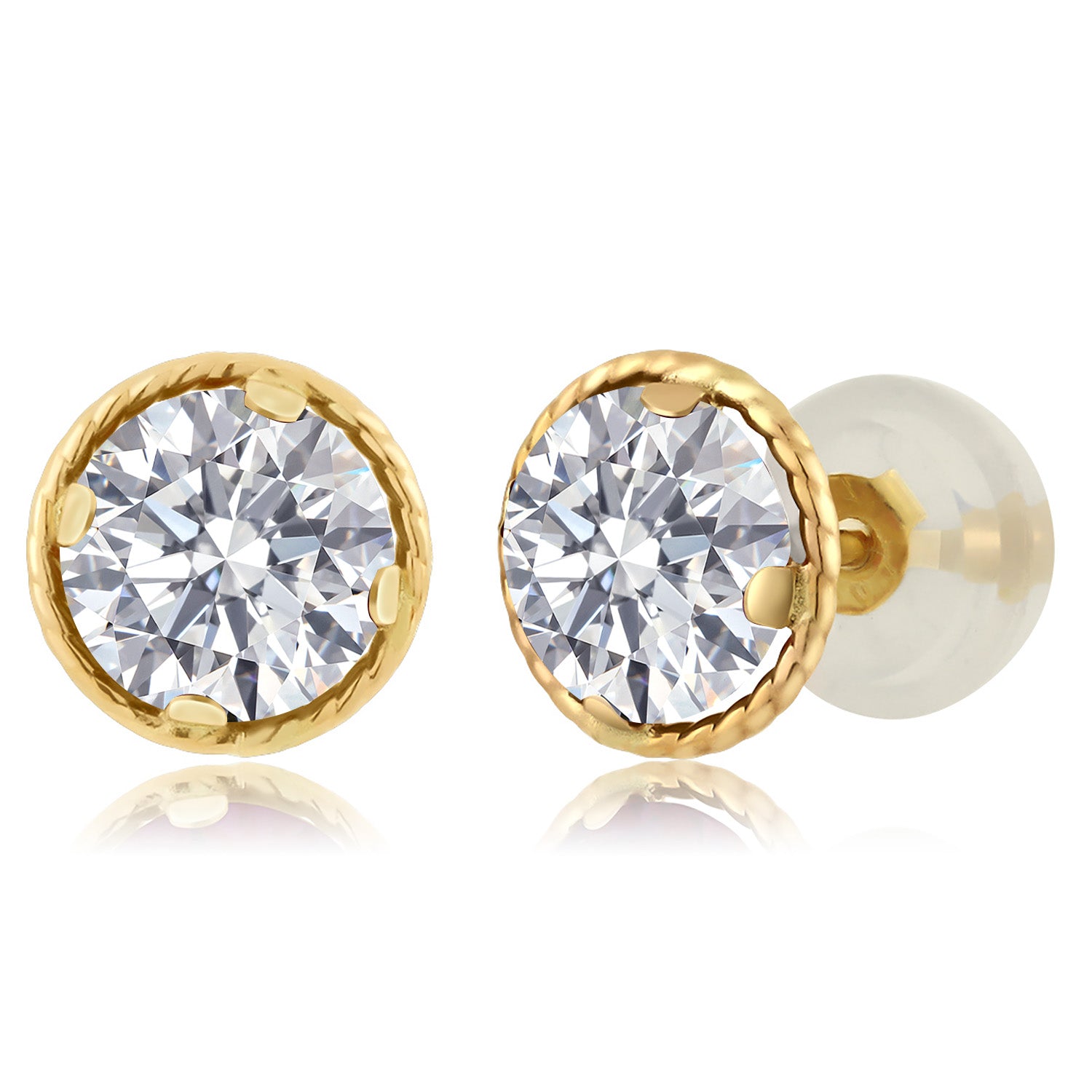 14K Yellow Gold E - F Lab Grown Diamond Earrings for Women | 1.00 Cttw | Gemstone April Birthstone | Round 5MM