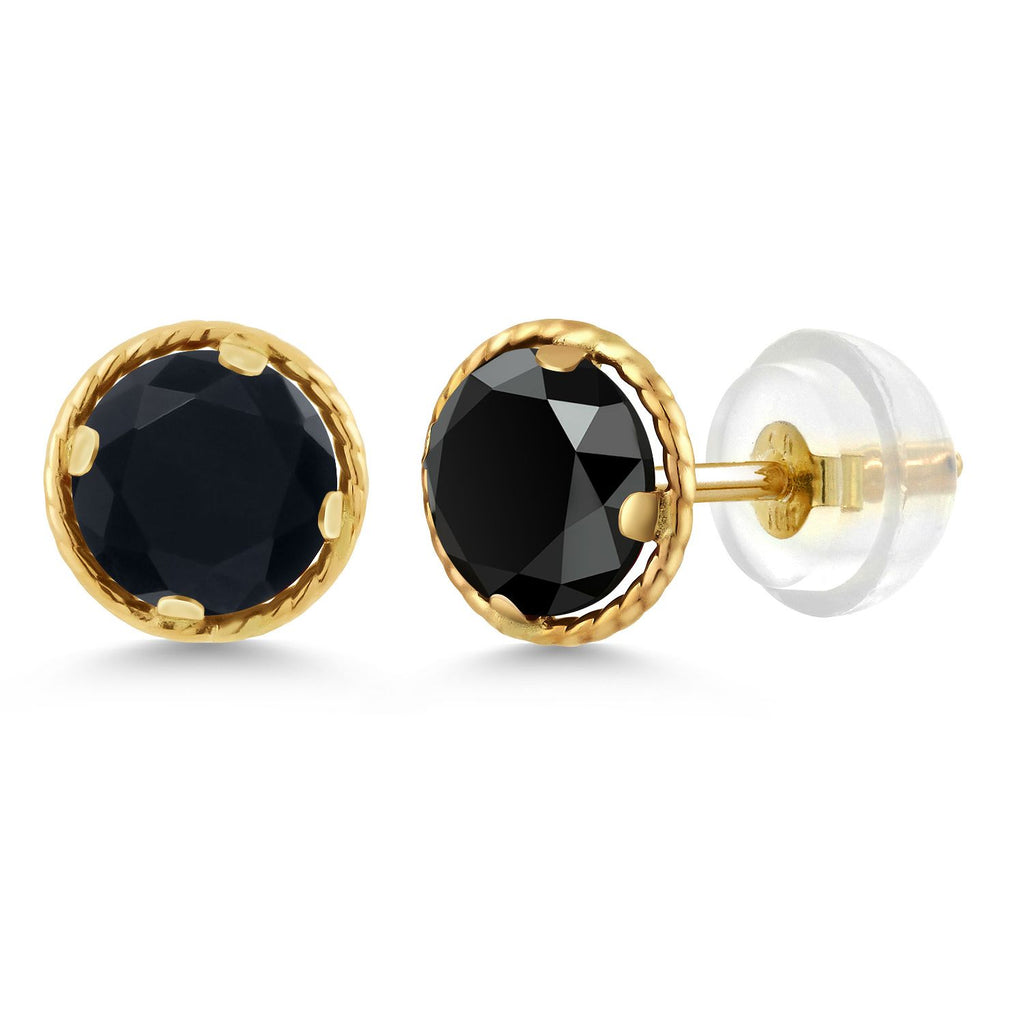 Gem Stone King 14K Yellow Gold Gemstone Birthstone Stud Earrings | Round 5MM | Gold Earrings For Women Men