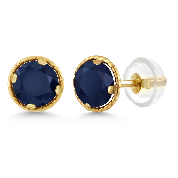 Gem Stone King 14K Yellow Gold Black Onyx Stud Earrings For Women Men (0.92 Cttw, Gemstone Birthstone, Round 5MM)