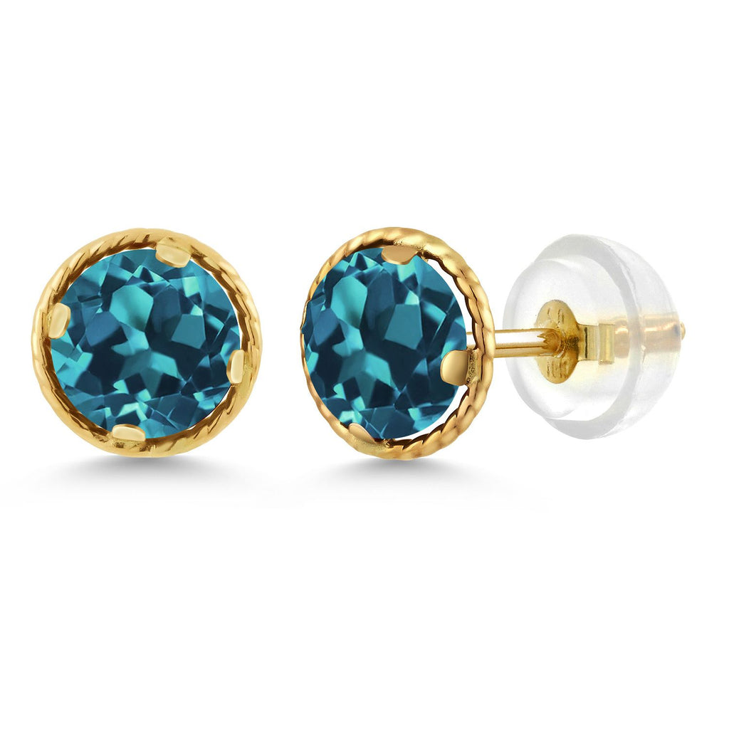 Gem Stone King 14K Yellow Gold Black Onyx Stud Earrings For Women Men (0.92 Cttw, Gemstone Birthstone, Round 5MM)