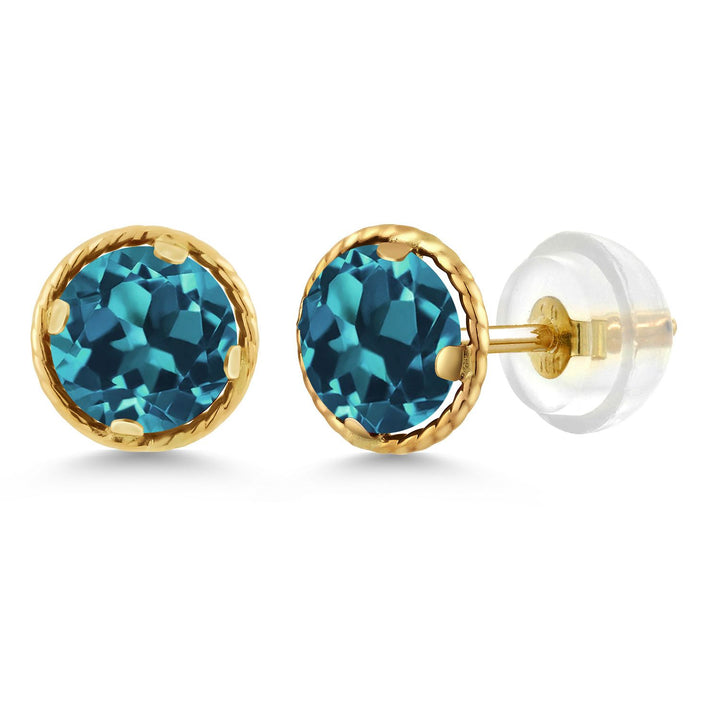 Gem Stone King 14K Yellow Gold Black Onyx Stud Earrings For Women Men (0.92 Cttw, Gemstone Birthstone, Round 5MM)