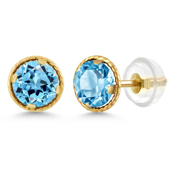 Gem Stone King 14K Yellow Gold Black Onyx Stud Earrings For Women Men (0.92 Cttw, Gemstone Birthstone, Round 5MM)