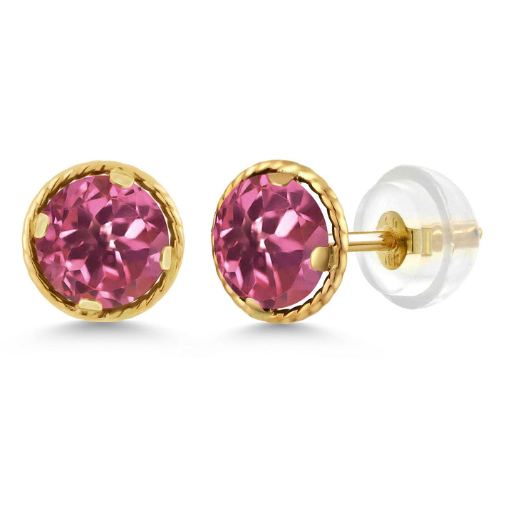 Gem Stone King 14K Yellow Gold Black Onyx Stud Earrings For Women Men (0.92 Cttw, Gemstone Birthstone, Round 5MM)
