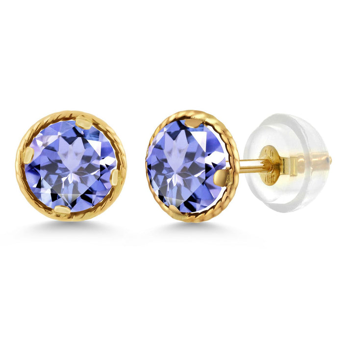 Gem Stone King 14K Yellow Gold Black Onyx Stud Earrings For Women Men (0.92 Cttw, Gemstone Birthstone, Round 5MM)