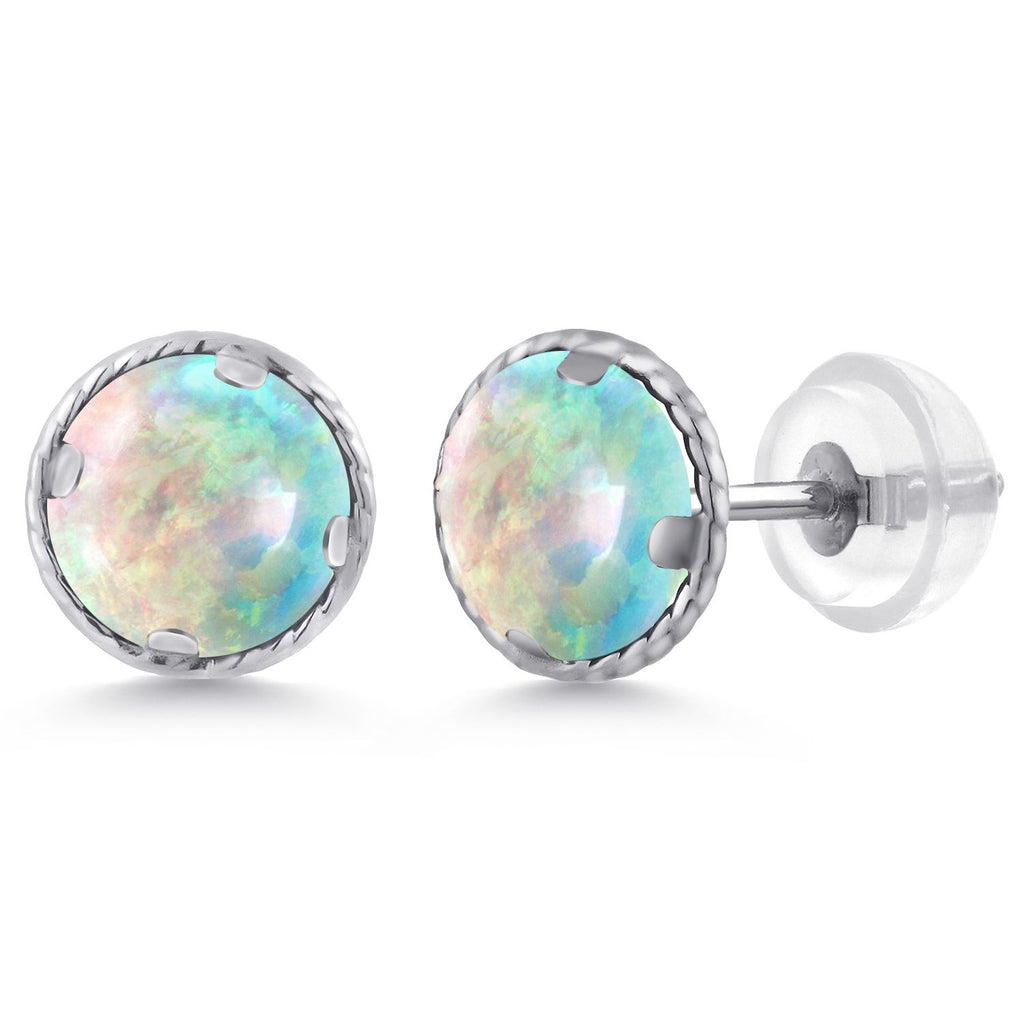 White Opal-Cabochon - October_14K White Gold_Earrings in 14K White Gold