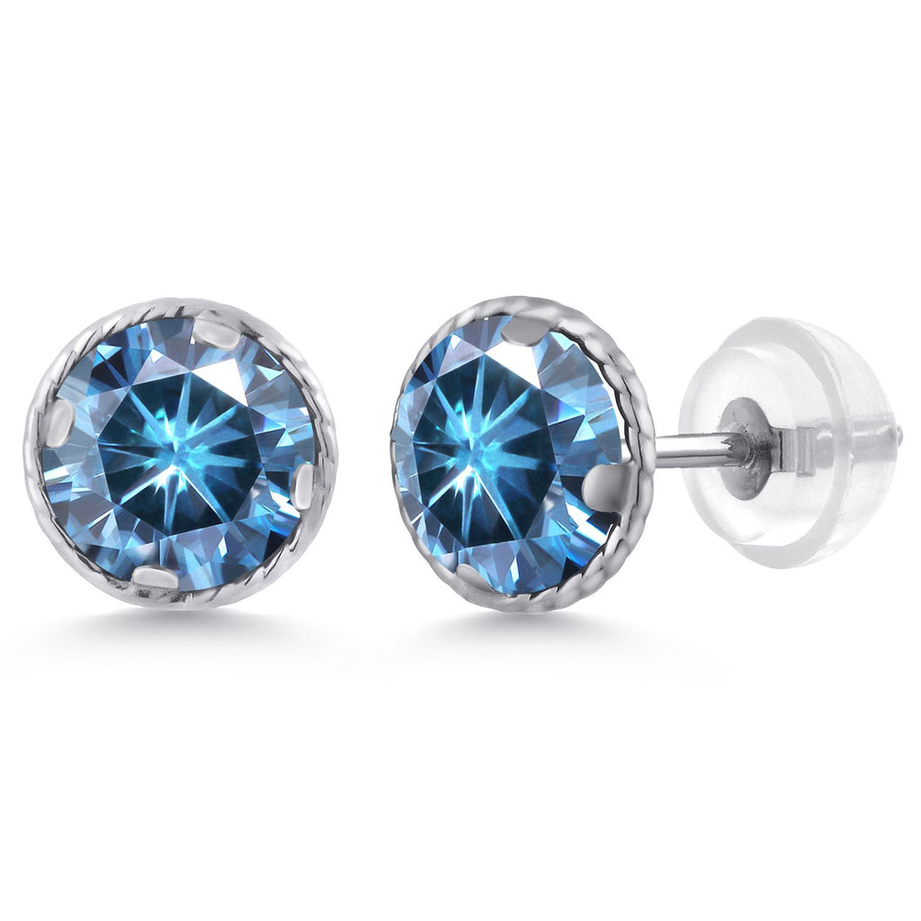 Persian Blue Moissanite - April_14K White Gold_Earrings in 14K White Gold