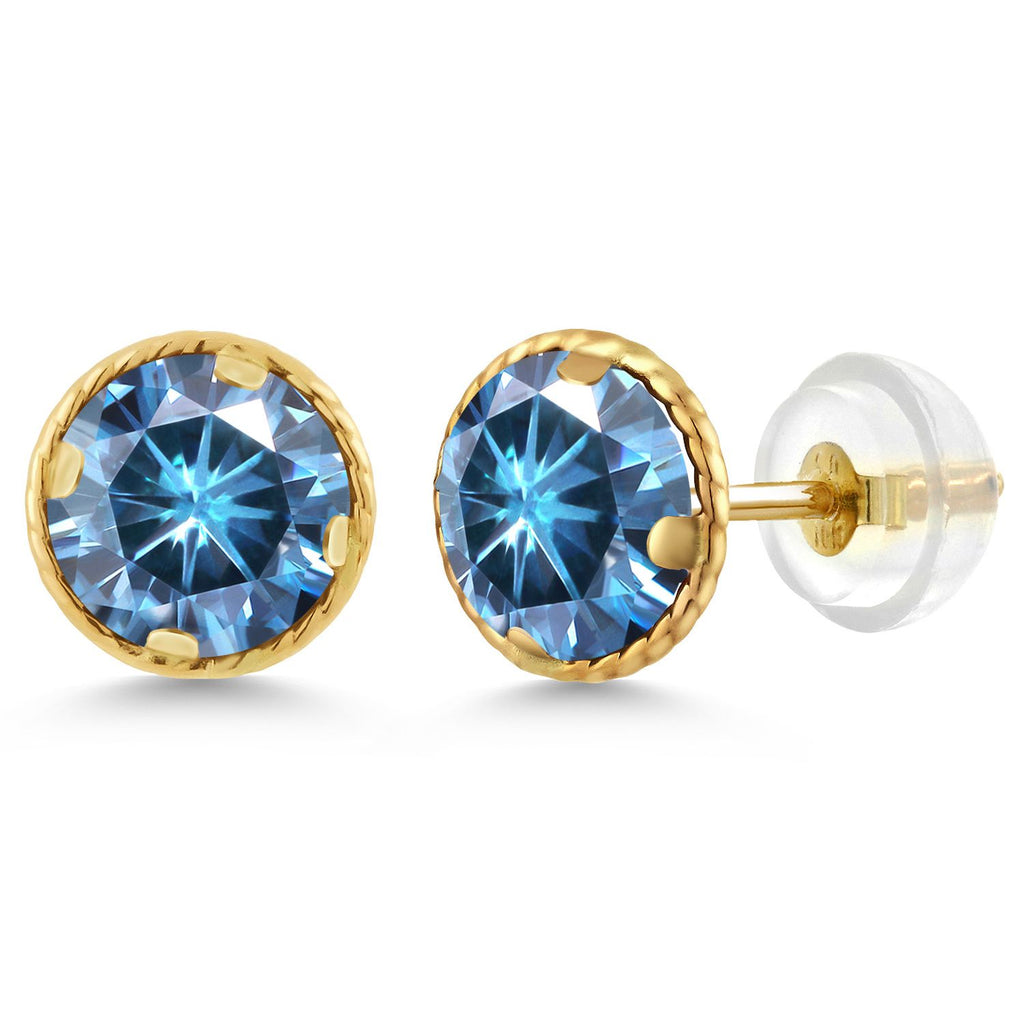 Persian Blue Moissanite - April_14K Yellow Gold_Earrings in 14K Yellow Gold