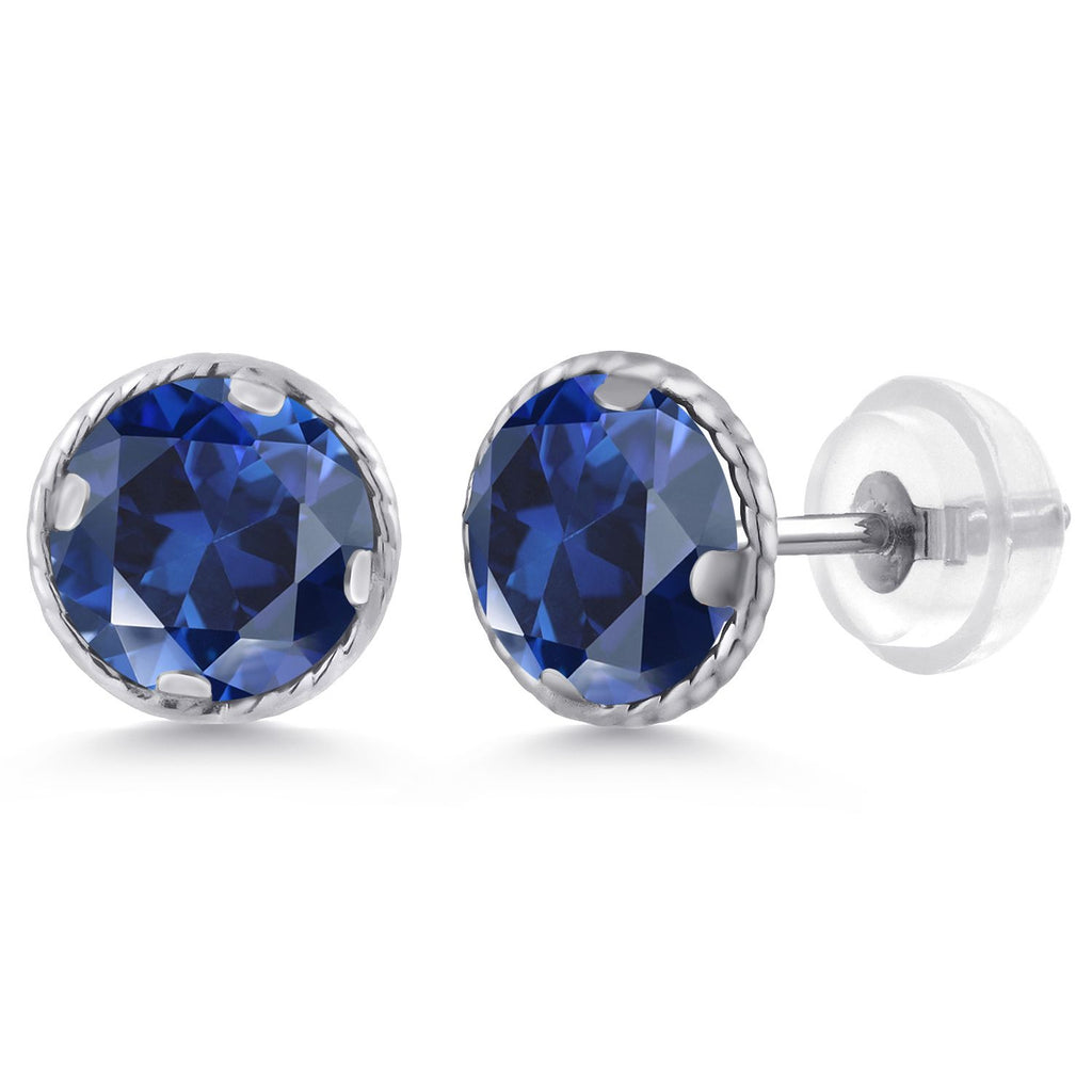 Blue Created Sapphire - September_14K White Gold_Earrings in 14K White Gold