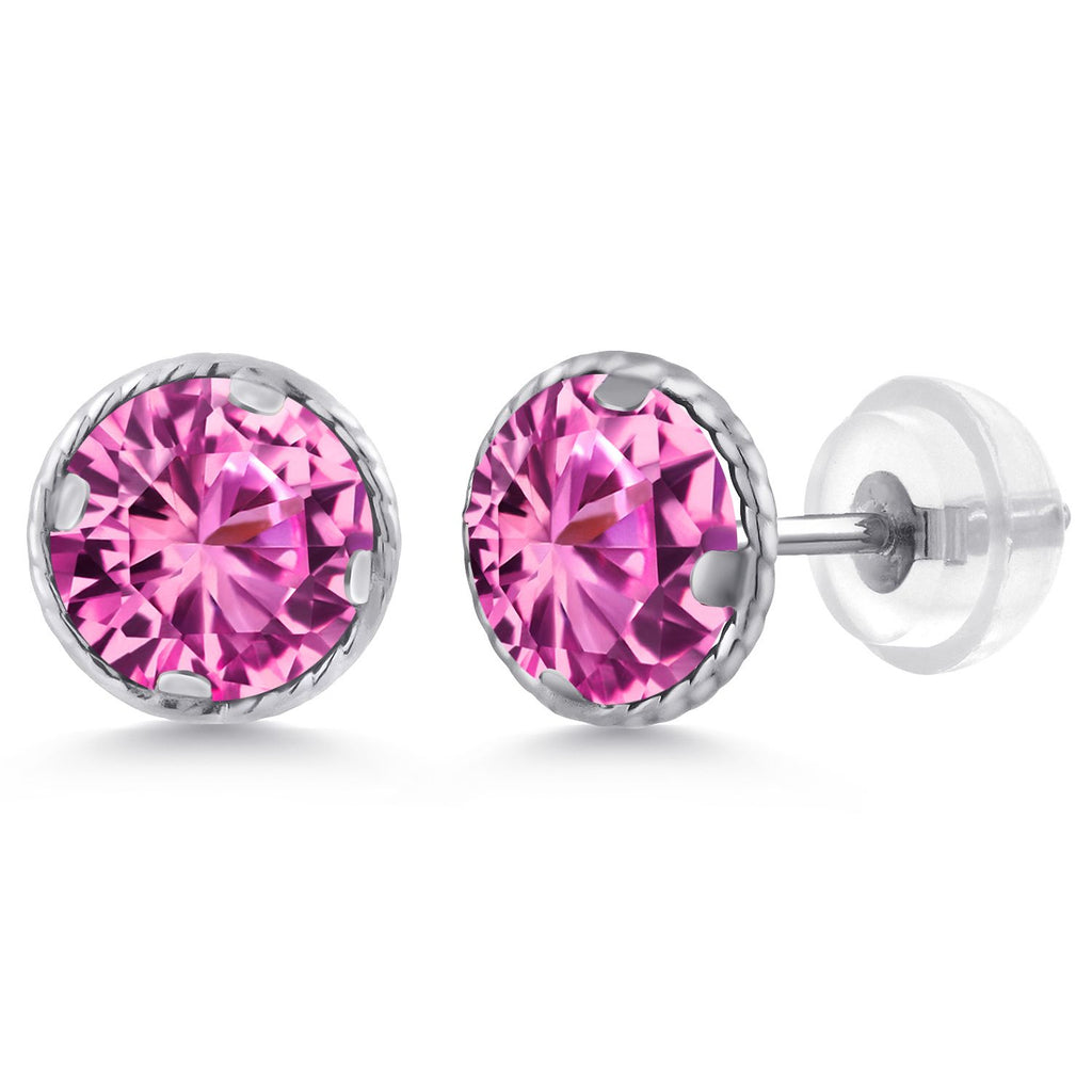 Pink Created Sapphire - September_14K White Gold_Earrings in 14K White Gold