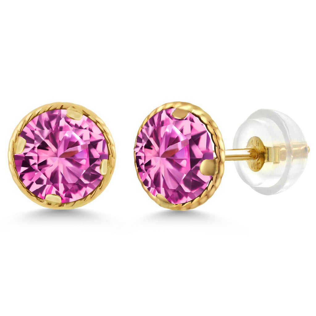 Pink Created Sapphire - September_14K Yellow Gold_Earrings in 14K Yellow Gold