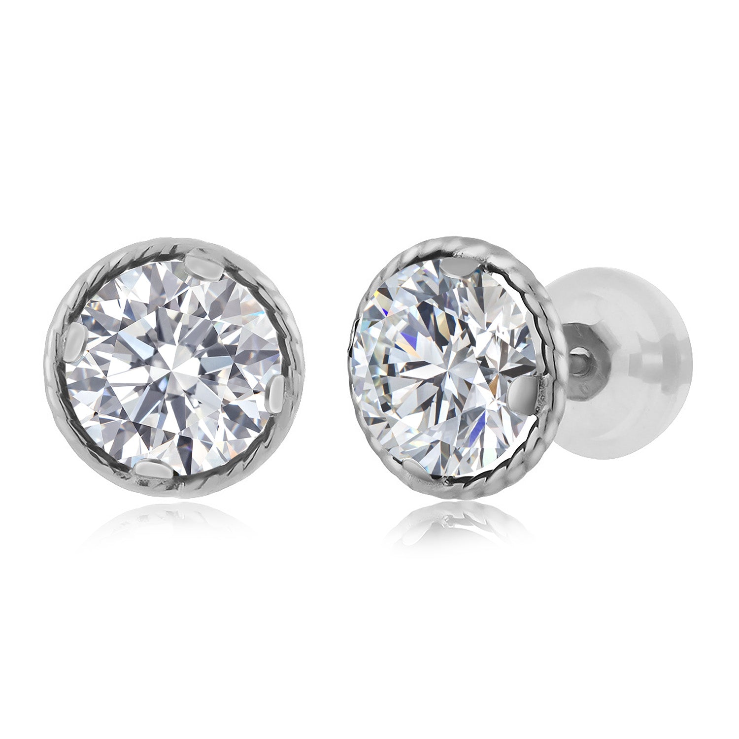 14K White Gold E - F Lab Grown Diamond Stud Earrings for Women | 1.48 Cttw | Gemstone April Birthstone | Round 6MM