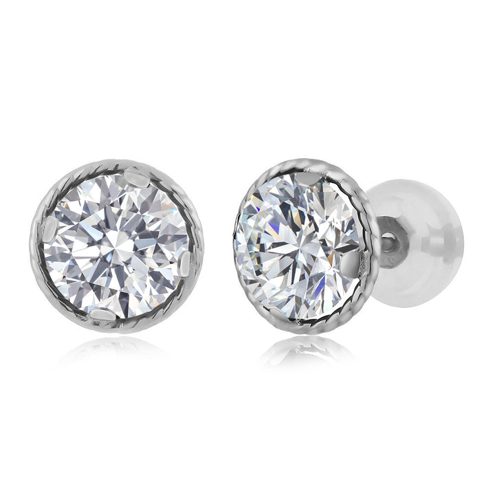 14K White Gold E - F Lab Grown Diamond Stud Earrings for Women | 1.48 Cttw | Gemstone April Birthstone | Round 6MM