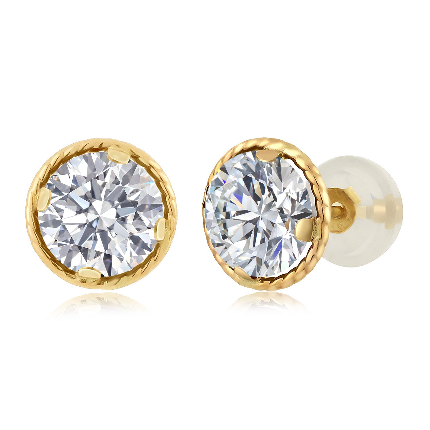 14K Yellow Gold E - F Lab Grown Diamond Stud Earrings for Women | 1.48 Cttw | Gemstone April Birthstone | Round 6MM