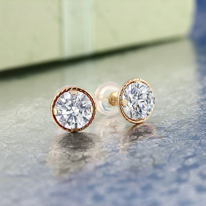 14K Yellow Gold E - F Lab Grown Diamond Stud Earrings for Women | 1.48 Cttw | Gemstone April Birthstone | Round 6MM