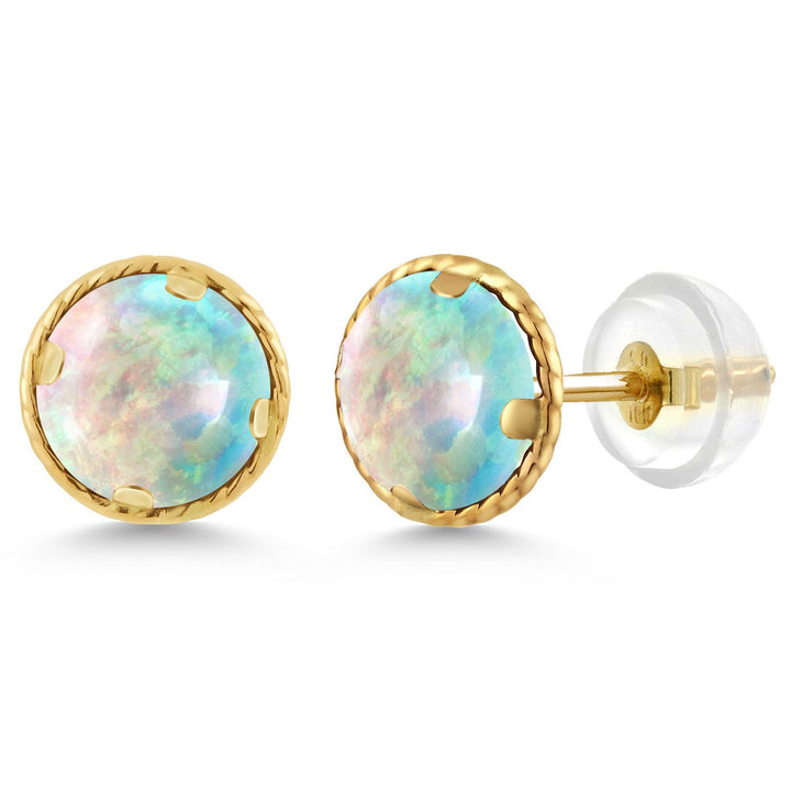 White Opal-Cabochon - October_14K Yellow Gold_Earrings in 14K Yellow Gold