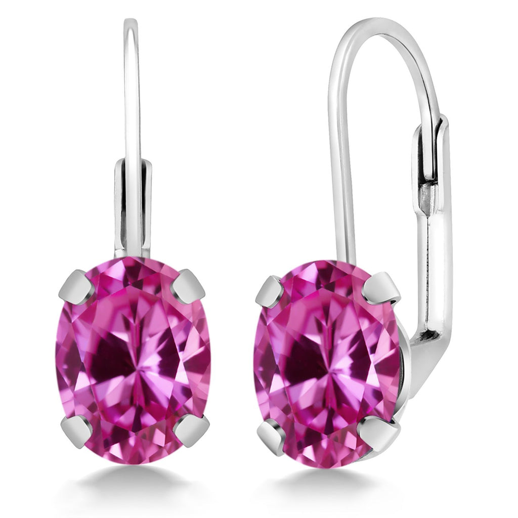 Pink Created Sapphire - September_Earrings in 925 Sterling Silver