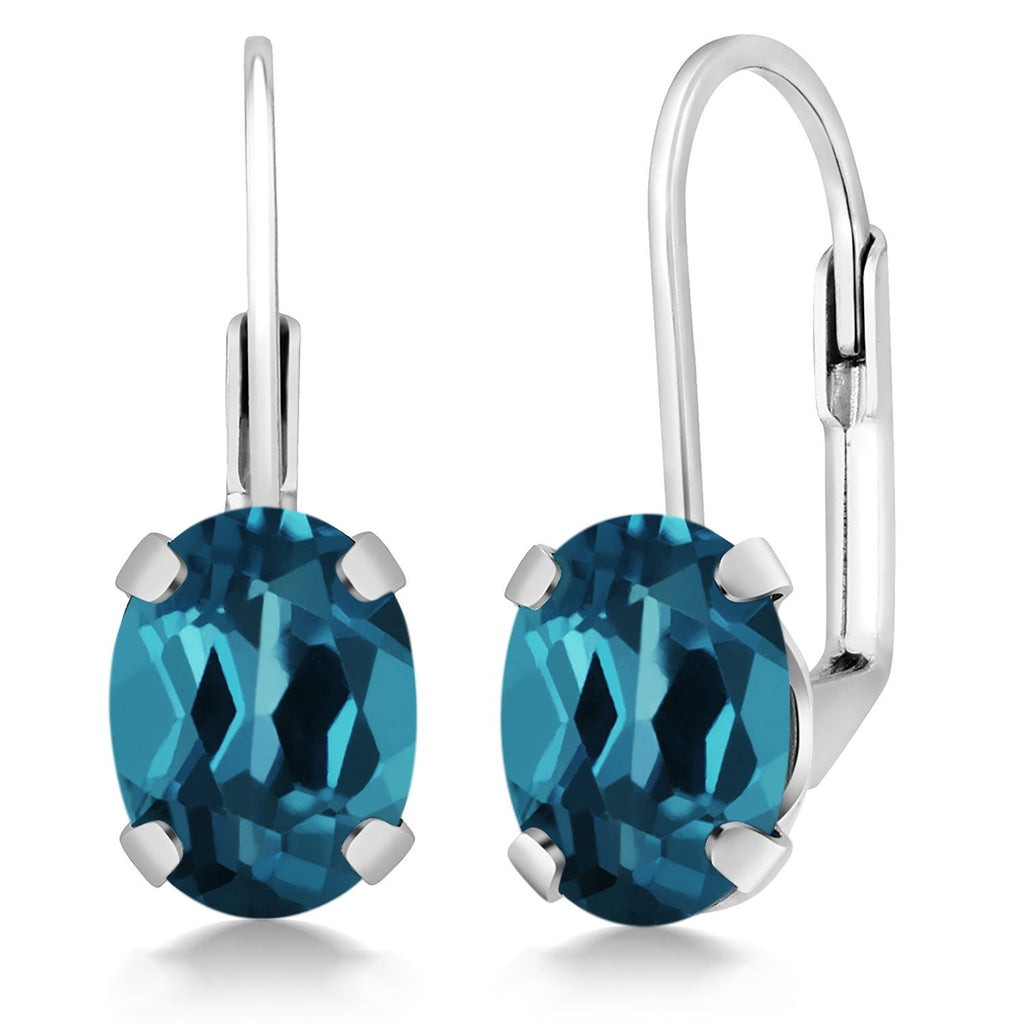 Gem Stone King 2-4 Cttw Oval Drop Dangle Earrings for Women | 925 Sterling Silver | 8X6MM Oval | Genuine Gemstone Birthstone Leverback Earrings | Fine Jewelry Gifts for Mom Wife Her
