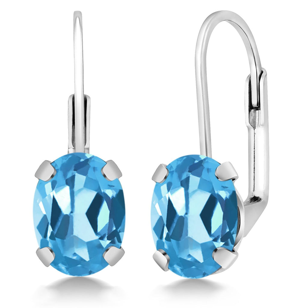 Gem Stone King 2-4 Cttw Oval Drop Dangle Earrings for Women | 925 Sterling Silver | 8X6MM Oval | Genuine Gemstone Birthstone Leverback Earrings | Fine Jewelry Gifts for Mom Wife Her
