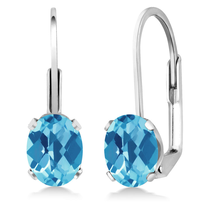 Swiss Blue Topaz-Checkerboard - November_Earrings in 925 Sterling Silver