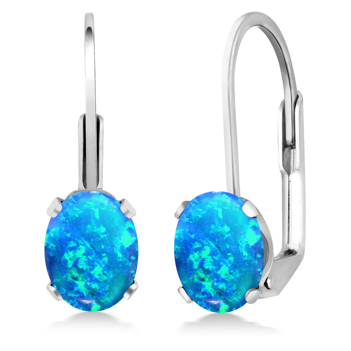 Blue Simulated Opal-Cabochon - October_Earrings in 925 Sterling Silver