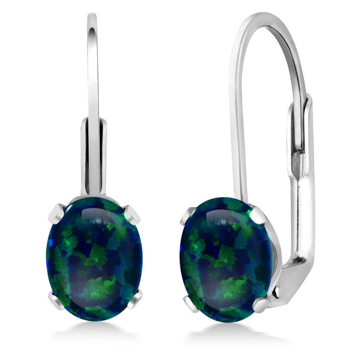 Green Simulated Opal-Cabochon - October_Earrings in 925 Sterling Silver