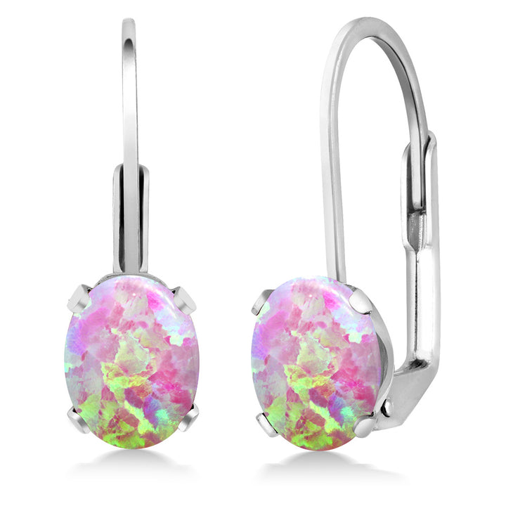 Pink Simulated Opal-Cabochon - October_Earrings in 925 Sterling Silver
