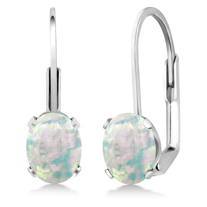 White Simulated Opal-Cabochon - October_Earrings in 925 Sterling Silver