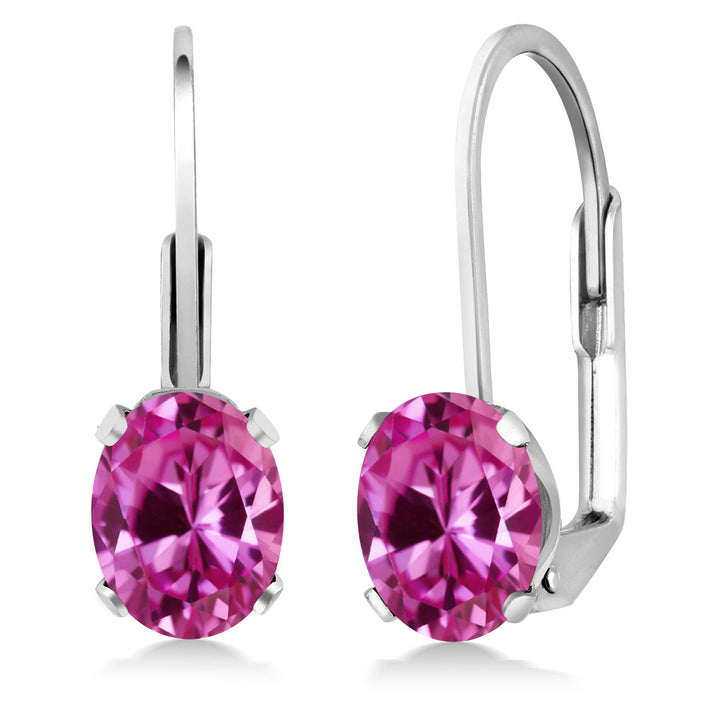 Pink Created Sapphire - September_Earrings in 925 Sterling Silver