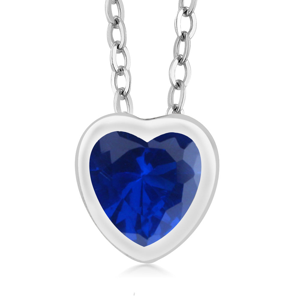 Blue Created Sapphire - September_Pendant in 925 Sterling Silver