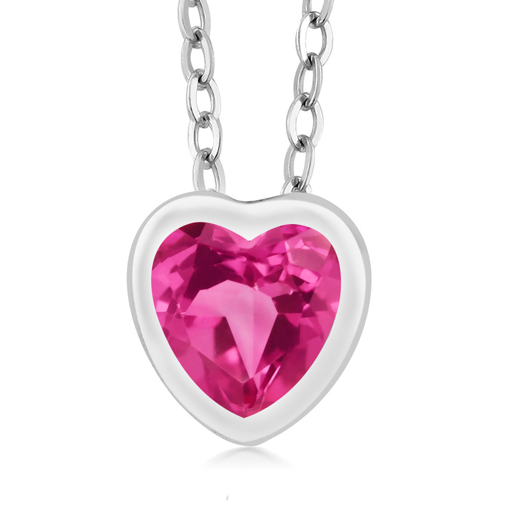 Pink Created Sapphire - September_Pendant in 925 Sterling Silver