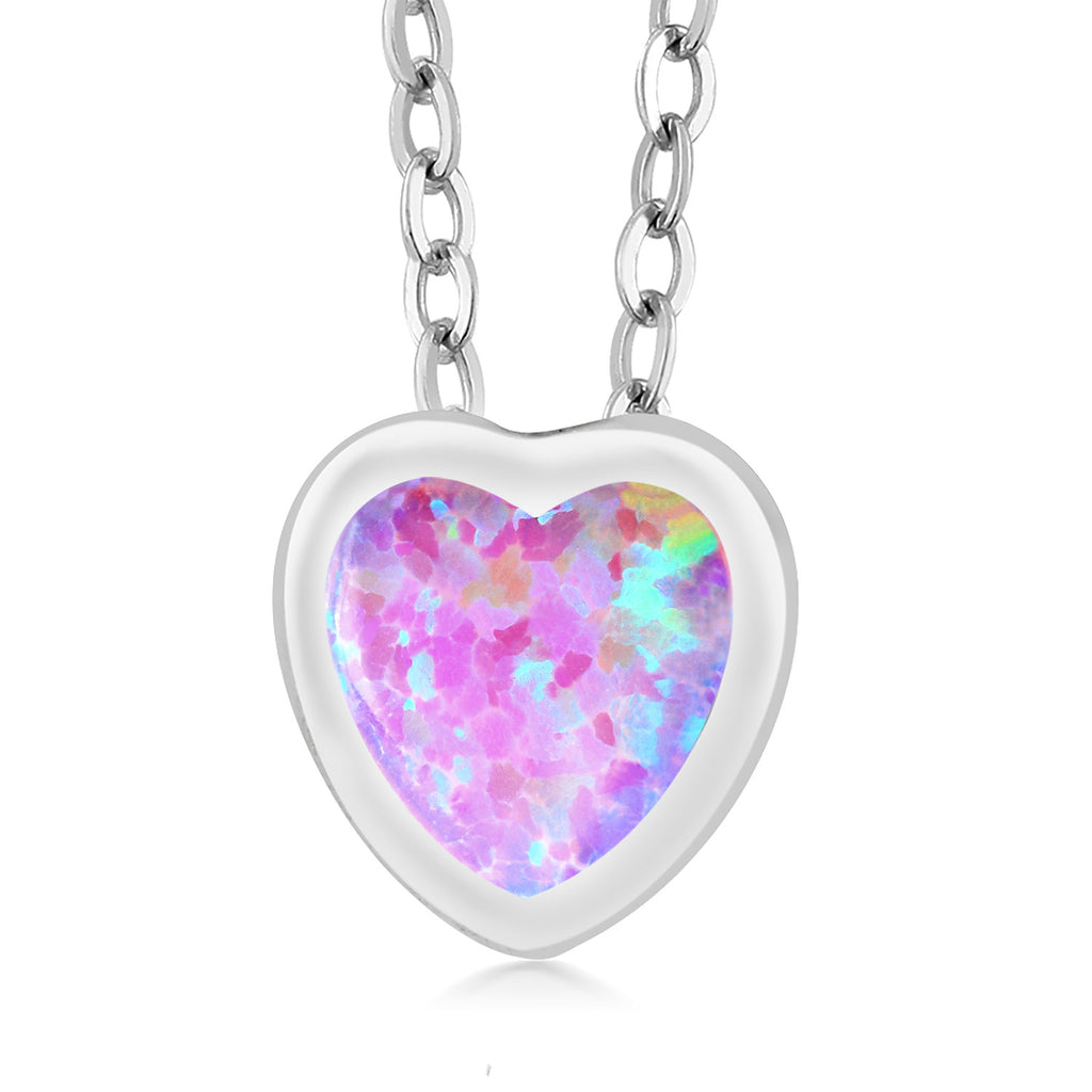 Pink Simulated Opal - October_Pendant in 925 Sterling Silver