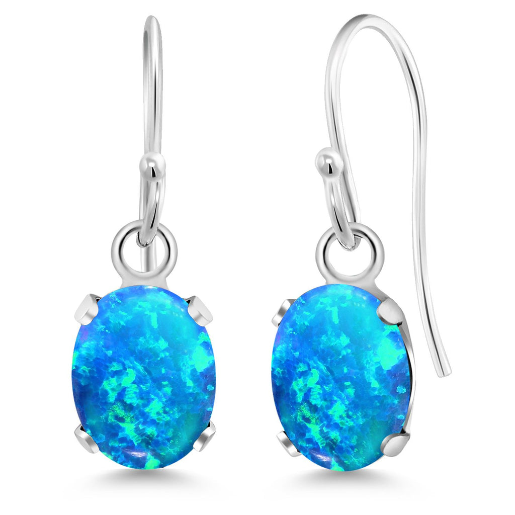 Gem Stone King Oval Gemstone Birthstone French Wire Dangle Hook Earrings For Women | 925 Sterling Silver | Oval Cut | 7X5MM Fine Jewelry Gifts for Women Her Mom Wife
